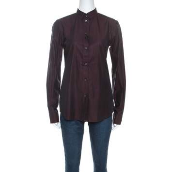Pre Owned Dolce & Gabbana Plum Cotton Two Toned Button Front Shirt S