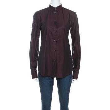 Pre Owned Dolce & Gabbana Plum Cotton Two Toned Button Front Shirt S