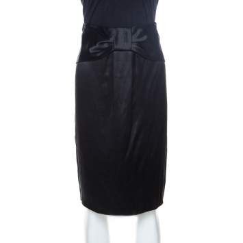 Pre Owned D&G Black Silk Satin Bow Waist Detail Skirt M