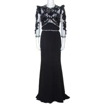 Pre Owned Dolce & Gabbana Black Silk Crepe Embellished Gown M
