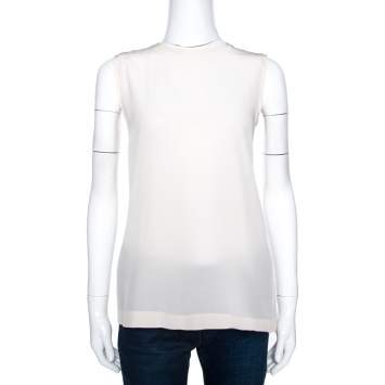 Pre Owned Dolce & Gabbana Cream Silk Sleeveless Top M