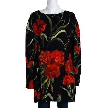 Pre Owned Dolce & Gabbana Black and Red Floral Printed Long Sleeve Tunic M