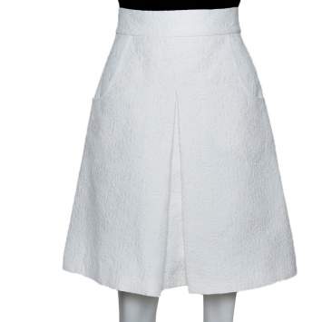 Pre Owned Dolce & Gabbana White Floral Pattern Cotton A-Line Skirt S