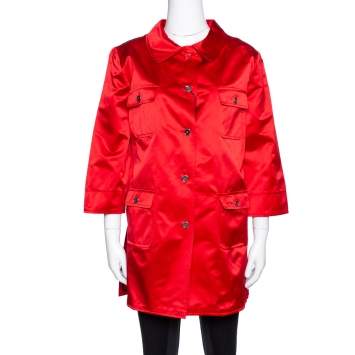 Pre Owned Dolce & Gabbana Red Silk Satin Button Front Coat L
