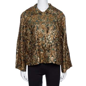 Pre Owned Dolce & Gabbana Green Lurex Floral Jacquard Oversized Jacket S