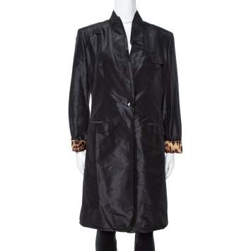 Pre Owned Dolce & Gabbana Black Silk Taffeta One Buttoned Coat L