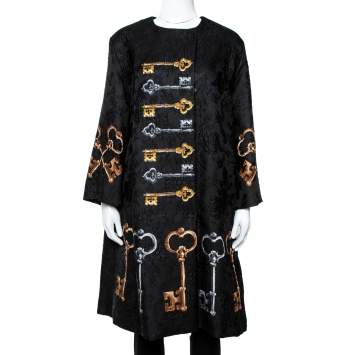 Pre Owned Dolce & Gabbana Black Key Printed Jacquard Coat M