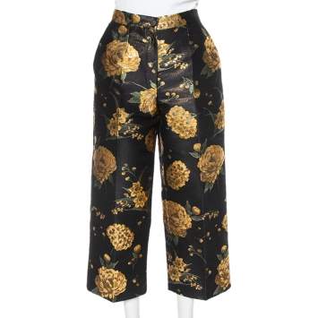 Pre Owned Dolce & Gabbana Black & Gold Floral Jacquard Cropped Trousers M