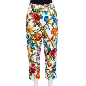 Pre Owned Dolce & Gabbana Floral Print Cotton Jacquard Cropped Pants L