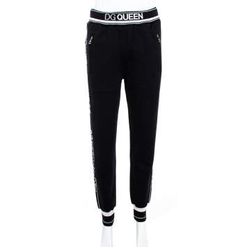 Pre Owned Dolce & Gabbana Black Cotton DG Queen Track Jersey Trouser XS
