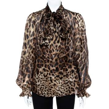 Pre Owned Dolce & Gabbana Brown Animal Print Silk Top S