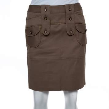 Pre Owned Dolce & Gabbana Brown Cotton Button Detail Mini Skirt S