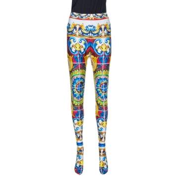 Pre Owned Dolce & Gabbana Multicolor Majolica Print Jersey Footed Leggings L