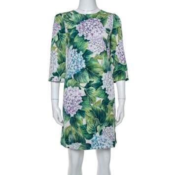 Pre Owned Dolce & Gabbana Green Hydrangea Print Silk Shift Dress S