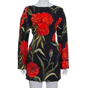 Pre Owned Dolce & Gabbana Black and Red Floral Printed Long Sleeve Tunic M