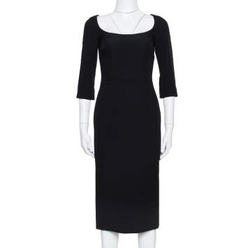 Pre Owned Dolce & Gabbana Black Crepe Open Neck Midi Dress XS
