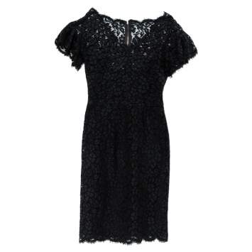 Pre Owned Dolce & Gabbana Black Lace Ruffled Sleeve Sheath Dress XS