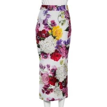 Pre Owned Dolce & Gabbana Multicolored Floral Print Jersey Pencil Skirt S 