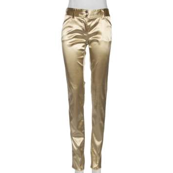 Pre Owned Dolce & Gabbana Gold Satin Contrast Trim Pants S