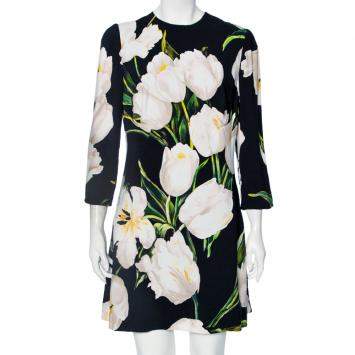 Pre Owned  Dolce & Gabbana Black Printed Crepe Bodycon Dress L