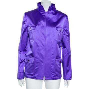 Pre Owned Dolce & Gabbana Purple Silk Satin Button Front Jacket M