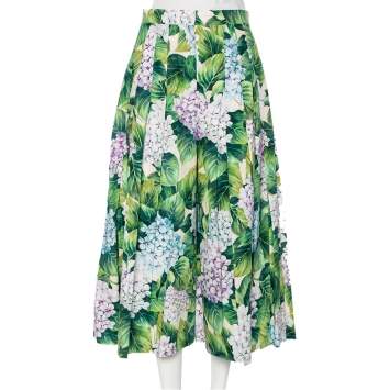 Pre Owned Dolce & Gabbana Hydrangea Printed Cotton High Waist Wide Leg Pants S