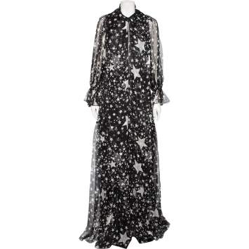 Pre Owned Dolce & Gabbana Black Star Printed Silk Chiffon Neck Tie Detailed Gown M