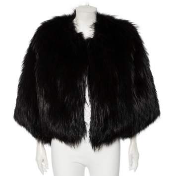 Pre Owned Dolce & Gabbana Black Fur Open Front Shrug M