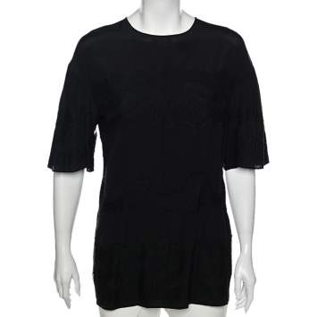 Pre Owned Dolce & Gabbana Black Silk & Lace Bell Sleeve Top L
