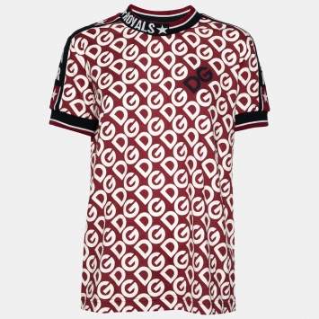 Pre Owned Dolce & Gabbana Red DG Mania Print Cotton Jersey T Shirt L