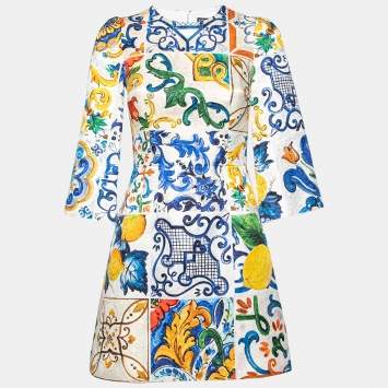 Pre Owned Dolce & Gabbana Multicolor Majolica Printed Cotton Flared Dress S