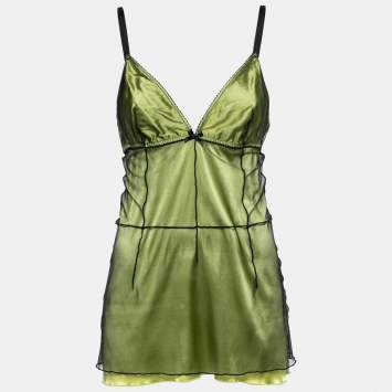 Pre Owned Dolce & Gabbana Underwear Green Silk & Tulle Sleeveless Camisole XL