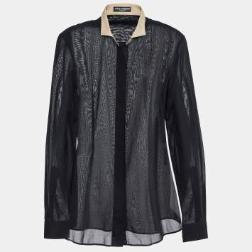 Pre Owned Dolce & Gabbana White/Beige Cotton Long Sleeve Shirt M