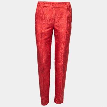 Pre Owned Dolce & Gabbana Red Jacquard Trousers S