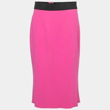 Pre Owned Dolce & Gabbana Pink Crepe Midi Skirt L
