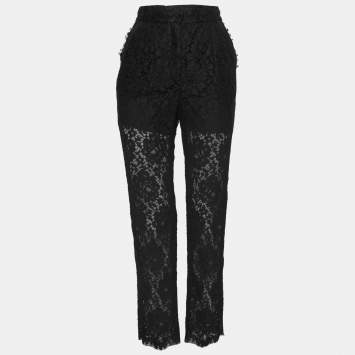 Pre Owned Dolce & Gabbana Black Lace Straight Pants S Waist: 34"
