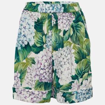 Pre Owned Dolce & Gabbana Green Hydrangea Printed Silk Pajama Shorts S