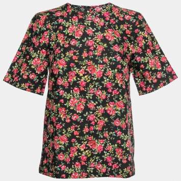 مملوكة مسبقًا Dolce & Gabbana Black Rose Printed Cotton Top S