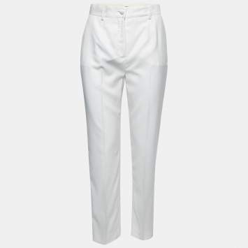 Pre Owned Dolce & Gabbana White Wool Side Stripe Tapered Trousers S