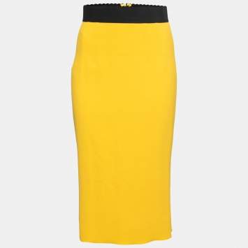 Pre Owned Dolce & Gabbana Yellow Crepe Knee Length Skirt S