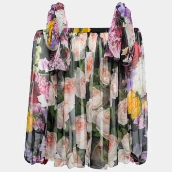 Pre Owned Dolce & Gabbana Multicolor Floral Print Crepe Silk Top S