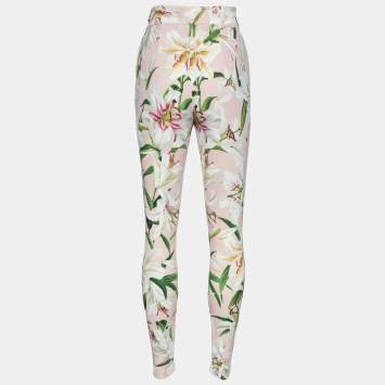 مملوكة مسبقًا Dolce & Gabbana Pink Lily Printed Crepe Tapered Legs Pants S