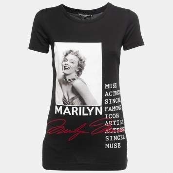 Pre Owned Dolce & Gabbana Black Marilyn Monroe Printed Cotton T-Shirt XS
