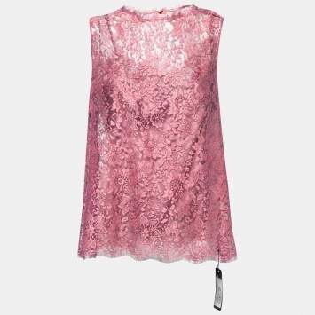 Pre Owned Dolce & Gabbana Pink Lurex Lace Sleeveless Top L