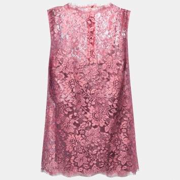 Pre Owned Dolce & Gabbana Pink Lurex Lace Sleeveless Top M