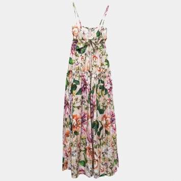 مملوكة مسبقًا Dolce & Gabbana Pink Floral Printed Cotton Tie Front Strappy Maxi Dress XL