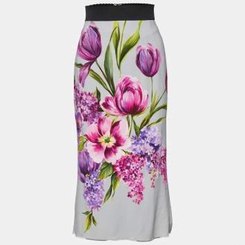 Pre Owned Dolce & Gabbana Grey Crepe Midi Skirt XS