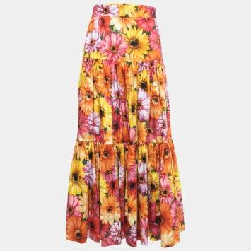 Pre Owned Dolce & Gabbana Multicolor Daisy Print Cotton Maxi Skirt M