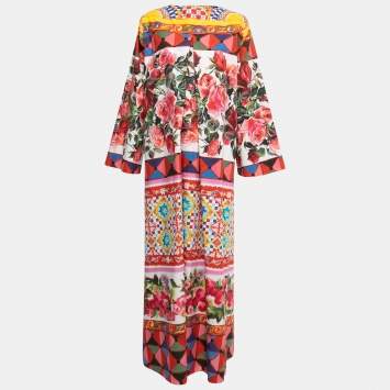 Pre Owned Dolce & Gabbana Multicolor Printed Cotton Kaftan Maxi Dress M