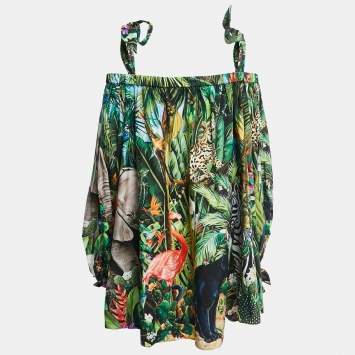 مملوكة مسبقًا Dolce & Gabbana Multicolor Printed Cotton Cold Shoulder A-Line Mini Dress M